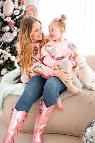 Mega Ornament Sweatshirt Pink Child Size Queen of Sparkles