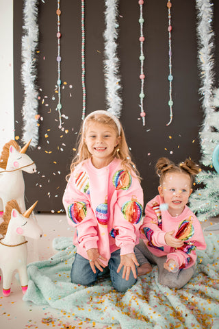 Mega Ornament Sweatshirt Pink Child Size Queen of Sparkles
