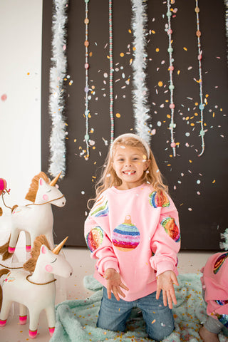 Mega Ornament Sweatshirt Pink Child Size Queen of Sparkles