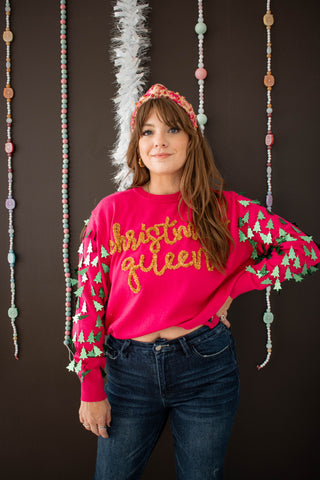 Christmas Queen Tree Sweater Pink Queen of Sparkles