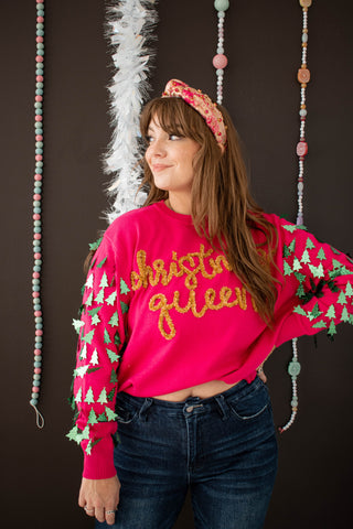 Christmas Queen Tree Sweater Pink Queen of Sparkles