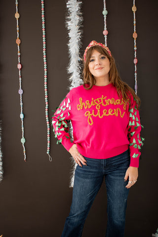 Christmas Queen Tree Sweater Pink Queen of Sparkles