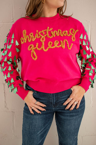 Christmas Queen Tree Sweater Pink Queen of Sparkles