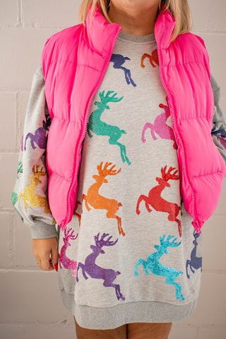 Luna Cropped Puffer Zip-Up Vest Pink