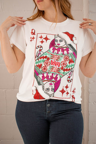 Christmas Card Logo Tee White Queen of Sparkles