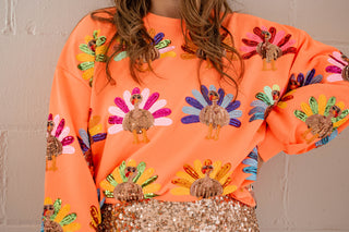 Turkey Sweatshirt Neon Orange Queen of Sparkles