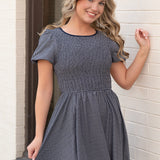 Frankie Smocked Mini Dress - Navy White