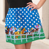 Queen of Sparkles Blue & White Polka Dot Jockeys on Horses Skirt