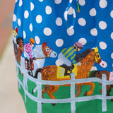 Queen of Sparkles Blue & White Polka Dot Jockeys on Horses Skirt