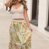Scarf Print Stitch Detail Midi Skirt-En Saison