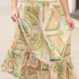 Scarf Print Stitch Detail Midi Skirt-En Saison