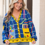 Queen of Sparkles Multi School Supplies Ruler Trim Button Up Cardigan