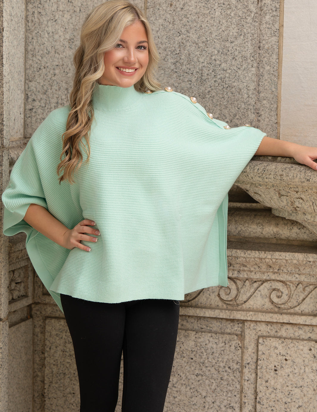 Luxe Knit Cape in Mint - Brianna Cannon