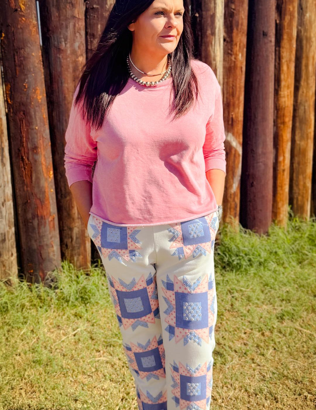 Ivory, Blue & Light Pink Patchwork Pant - Multi [Queen of Sparkles]