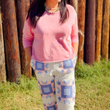 Ivory, Blue & Light Pink Patchwork Pant - Multi [Queen of Sparkles]
