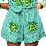 Green Gingham Ruffle Jeweled Shamrock Shorts – Queen of Sparkles