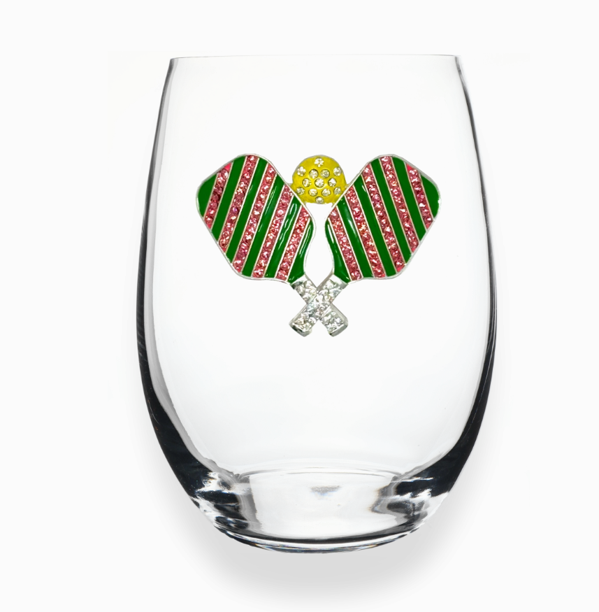 Pickleball with Paddles Stemless Wine Glass