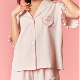 Mini Ric Rac with Ruffle Detailed Striped Short Sleeve & Shorts Pajama Set