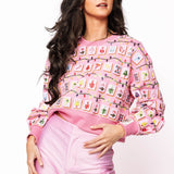 Preorder - Pink Christmas Mahjong Tile Sweatshirt - Pink [Queen of Sprakles]