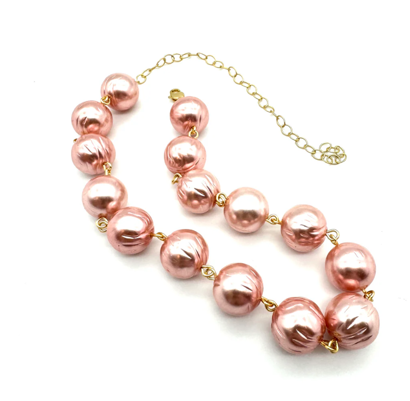 Rose Wrinkled Pearls Amelia Necklace- Gold- Leetie Lovedale