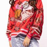 Red & Pink Vintage Poinsettia Santa Sweatshirt - Red & Pink [Queen of Sparkles]