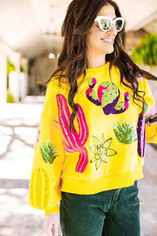 Cactus Sweatshirt Yellow Queen of Sparkles