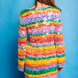 Stripe Paillette Long Sleeve Knit Dress - Rainbow [Queen of Sparkles]