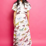 Multi Horse Cotton Maxi Skirt - White [Queen of Sparkles]