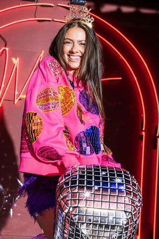Disco Ball Sweatshirt Hot Pink Queen of Sparkles