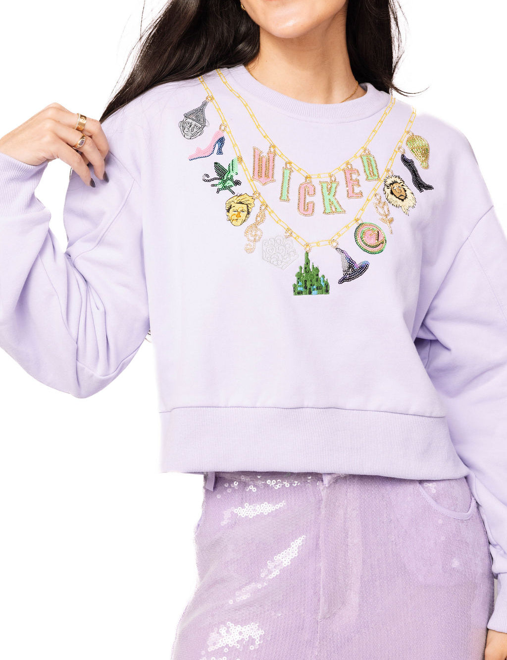 Licensed Lavender Wicked Charm Necklace Sweatshirt- Lavender [Queen Of Sparkles]