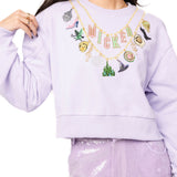 Licensed Lavender Wicked Charm Necklace Sweatshirt- Lavender [Queen Of Sparkles]