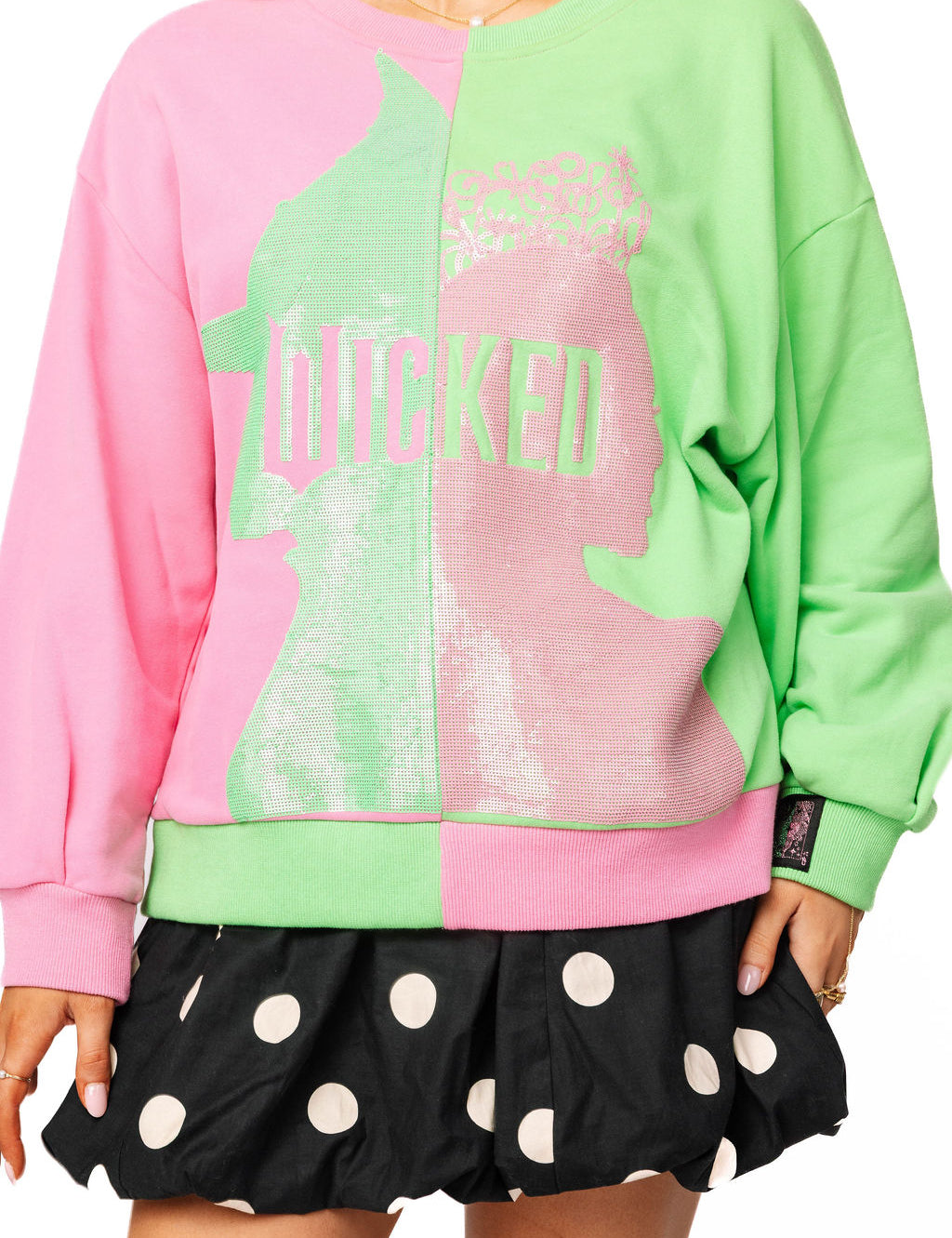 Licensed Green & Pink Colorblock Character Profile 'Wicked' Sweatshirt [Queen of Sparkles]-Multi