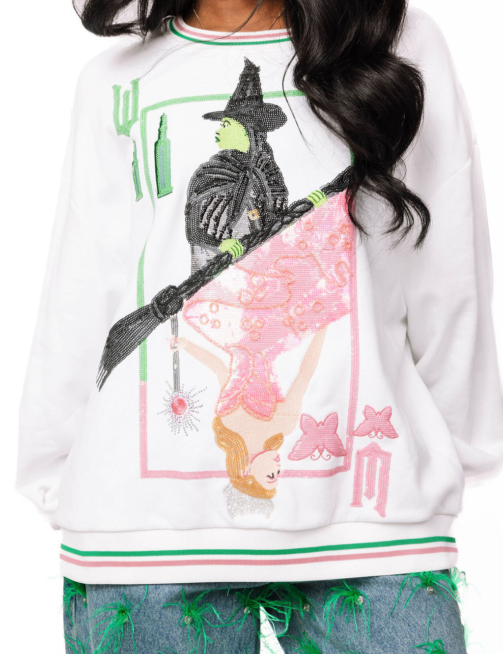 Licensed Elphaba & Glinda Card Sweatshirt -White [Queen of Sparkles]