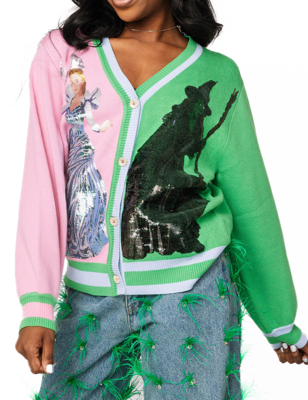 Licensed Colorblock Glinda & Elphaba Button Up Cardigan - Multi [Queen of Sparkles]