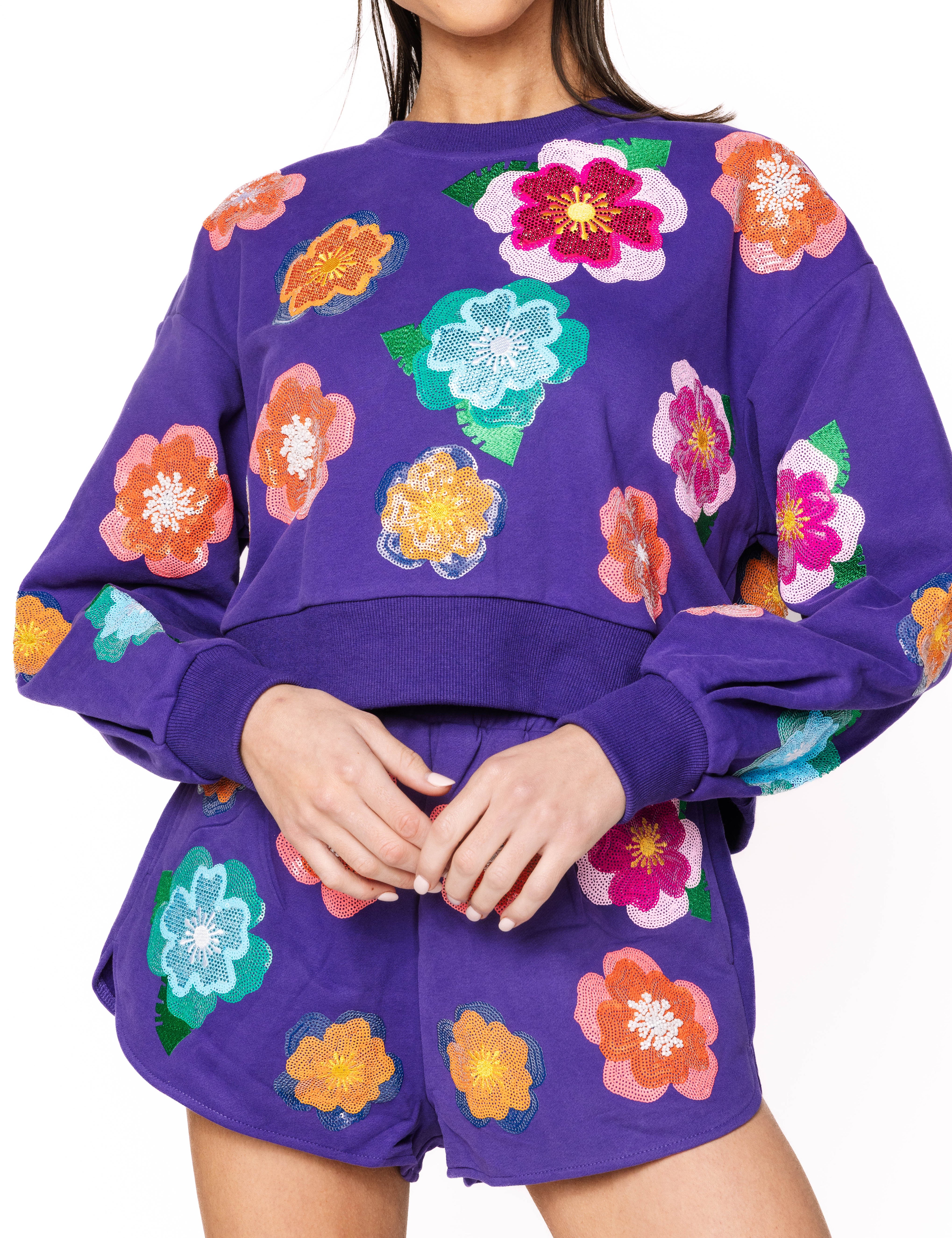 Bright Purple Multi Float Flower Sweatshirt – Queen of Sparkles