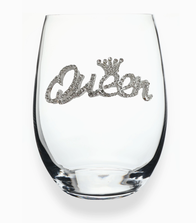 Queen Jeweled Stemless Wine Glass