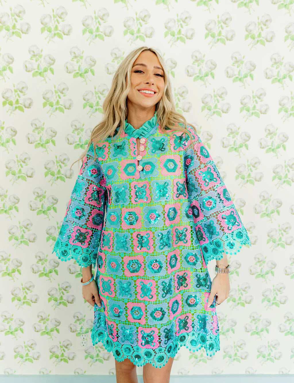 Turquoise Mosaic Lace Caftan Dress – Brianna Cannon