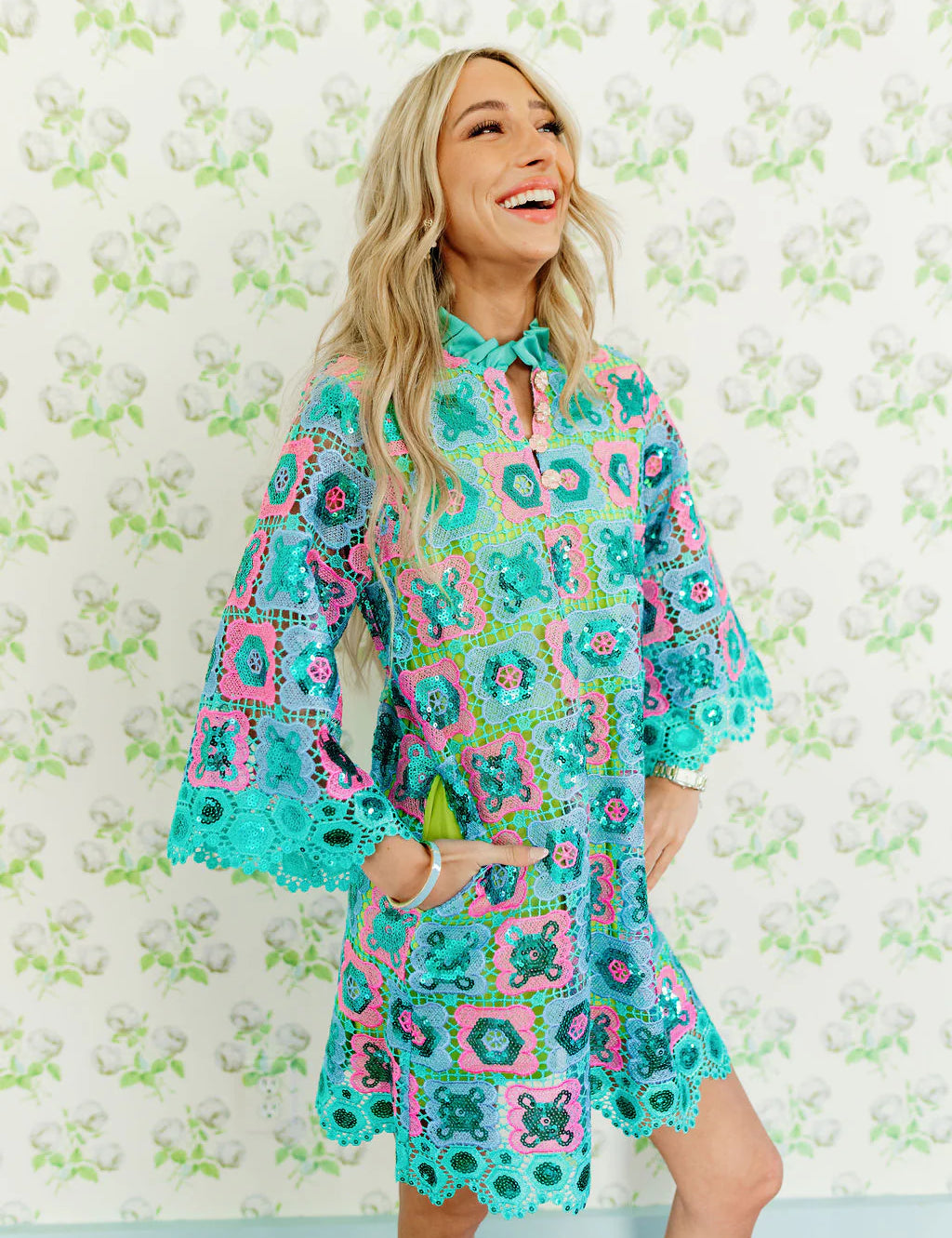 Turquoise Mosaic Lace Caftan Dress – Brianna Cannon