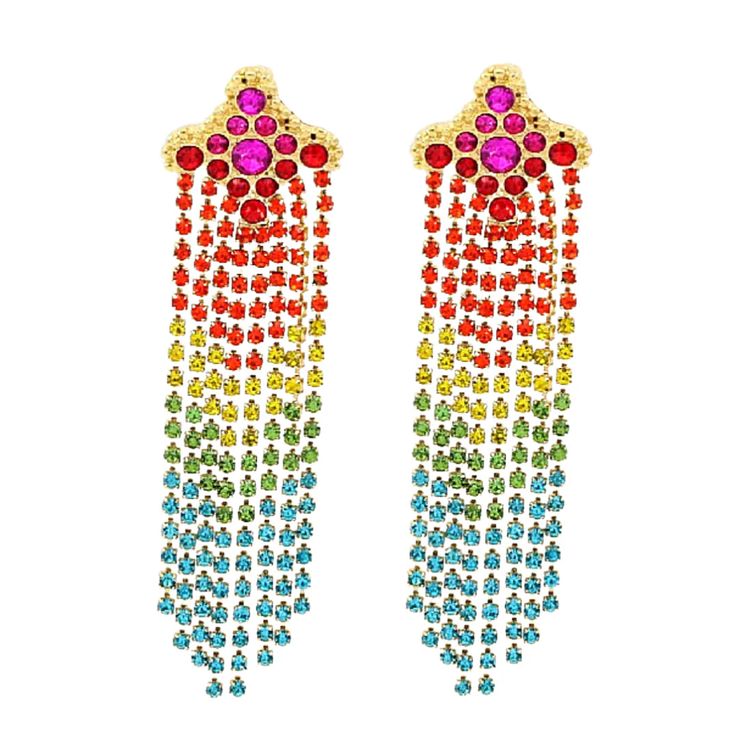 Rainbow Ombre Crystal Cascade Earrings - Brianna Cannon