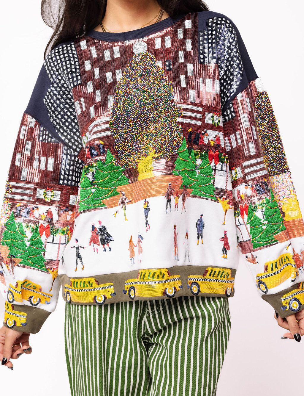 Multi Sequin Rockefeller Center At Christmas Sweatshirt - Multi [Queen of Sparkles]