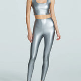 High Rise Faux Leather Legging Platinum