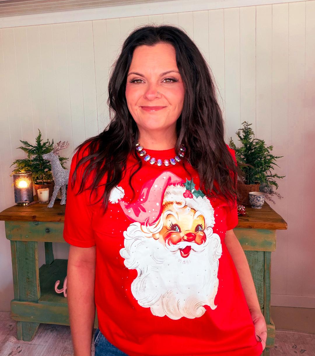 Retro Santa Graphic Tee-Red