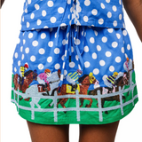 Queen of Sparkles Blue & White Polka Dot Jockeys on Horses Skirt