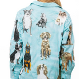 Queen of Sparkles Aqua Gingham Queen of Dogs Button Up Long Sleeve Top