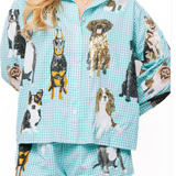 Queen of Sparkles Aqua Gingham Queen of Dogs Button Up Long Sleeve Top