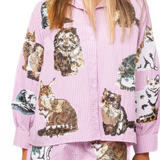 Queen of Sparkles Lavender Gingham Queen of Cats Button Up Long Sleeve Top