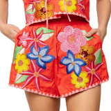 Queen of Sparkles Orange Multi Floral Sequin Shorts