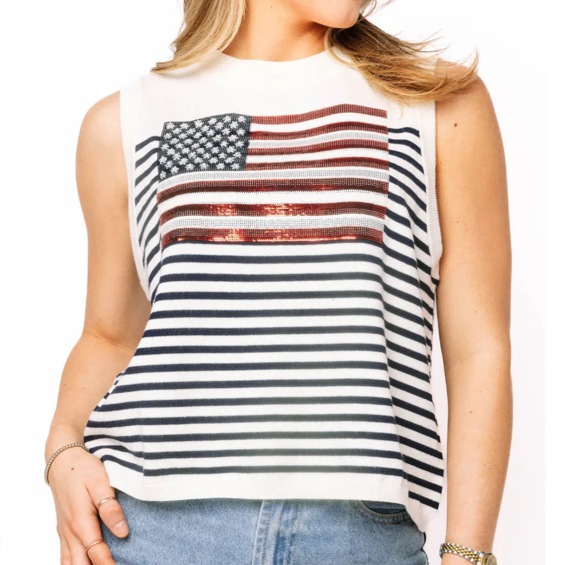Queen of Sparkles American Flag Stripe Knit Tank