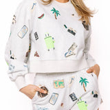Queen of Sparkles Multi Travel Icon Cropped Sweatshirt