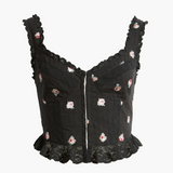 Galette Floral Embroidered Peplum Top - Black Combo [LoveShackFancy]